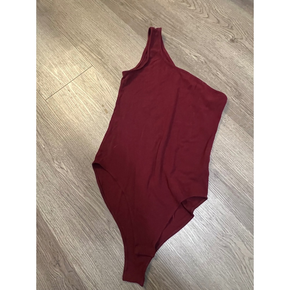 MangoPop Womens One Shoulder Bodysuit Burgundy Wine Sleeveless Size S